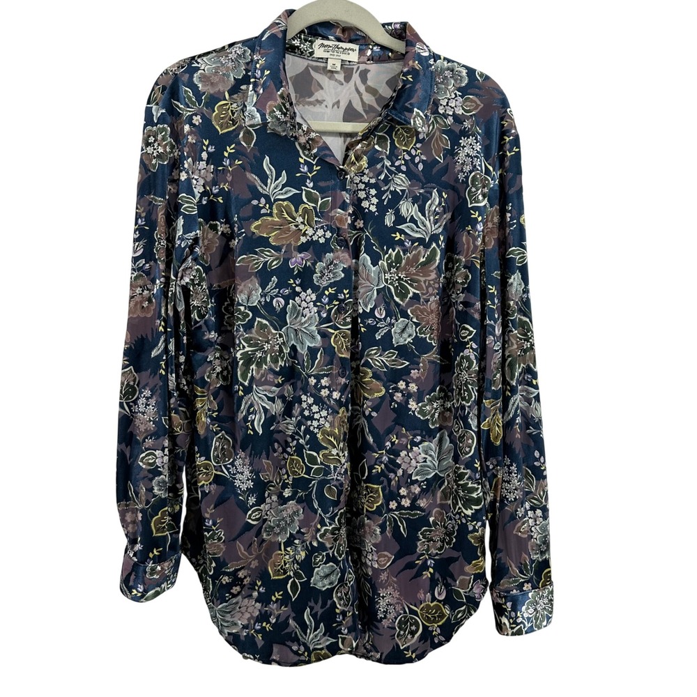 Norm Thompson Velvet Burnout Floral Print Long Sleeve Button Up Shirt Women M